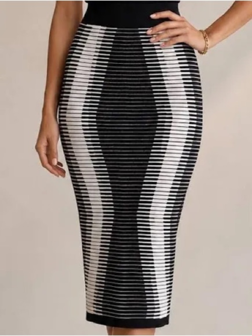 Ted Baker Black and White Striped Pencil Skirt